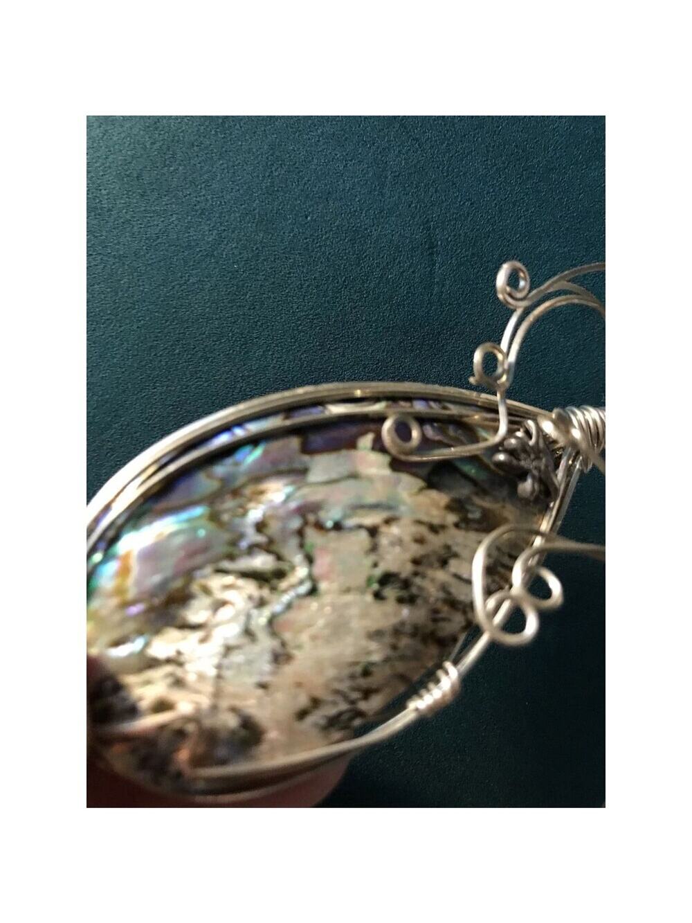 Artisan Abalone Shell‎ Sterling Wire Wrapped Pendent 3” Minimalist